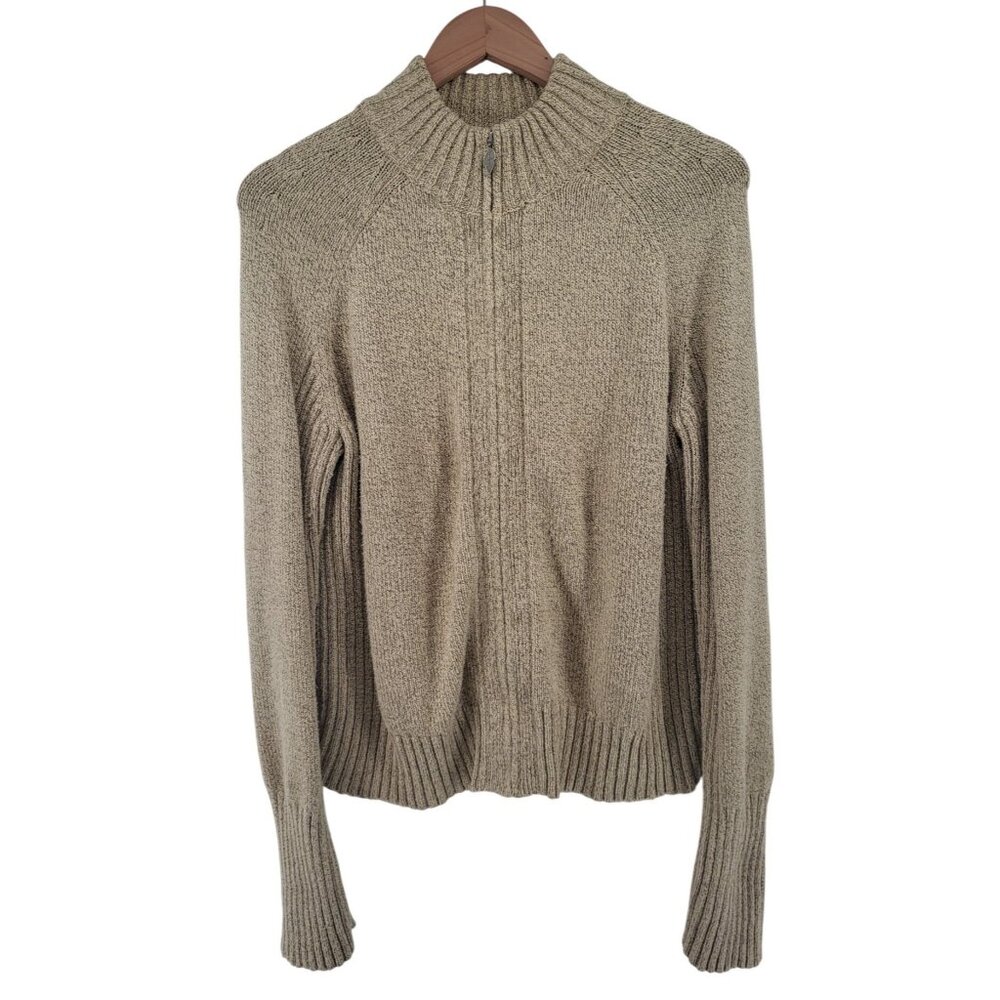 Vintage Eddie Bauer Beige Knit Full-Zip‎ Cardigan Sweater Large Cotton Blend